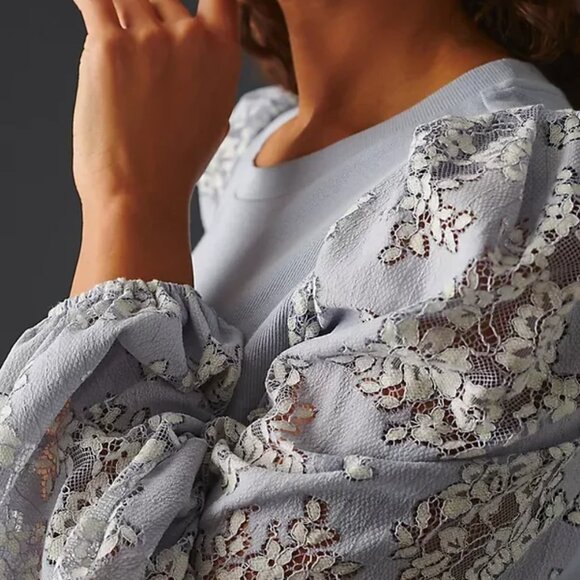 Anthropologie DOLAN Lace Puff-Sleeve Top Blue Size XXS Petite Original Price $59 - Picture 4 of 6